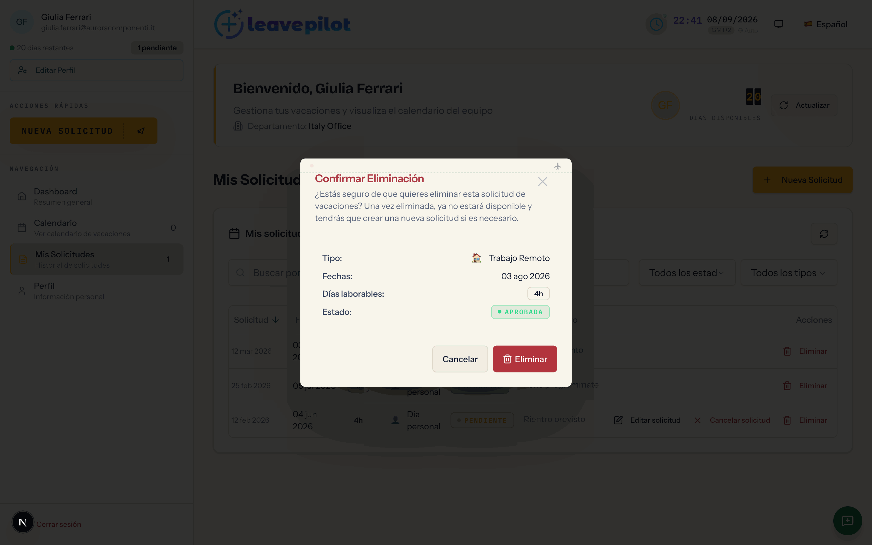La ventana Confirmar Eliminación